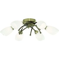 Opera - 6 Light Flush Multi Arm Deckenleuchte Antik Messing und Opalglas, G9 - Searchlight von SEARCHLIGHT