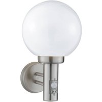 1 Licht Outdoor Globe Wandleuchte Satin Silber mit Bewegungssensor IP44, E27 - Searchlight von SEARCHLIGHT