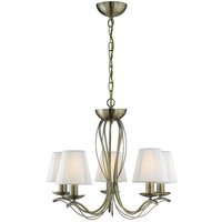 Andretti - 5 leichte mehrarmige Deckenanhänger aus antikem Messing mit Schirmen, E14 - Searchlight von SEARCHLIGHT