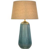 Searchlight Cameo 1-flammige Tischlampe, blaues Glas mit natürlichem Leinenschirm Searchlight Cameo 1-flammige Tischlampe, blaues Glas mit natürlichem Leinenschirm von SEARCHLIGHT