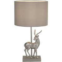 Searchlight Deer Tischlampe aus silbernem Harz und grauem Stoffschirm von SEARCHLIGHT