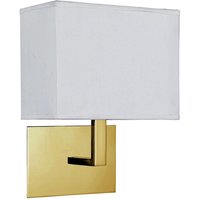 Searchlight Hotel Wandlampe aus satiniertem Messing und weißem Stoffschirm von SEARCHLIGHT