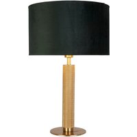 Searchlight London Tischlampe aus gerändeltem Messing, grüner Samtschirm von SEARCHLIGHT