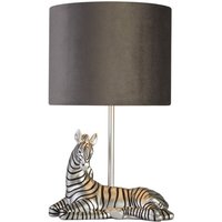 Searchlight Zebra Tischlampe aus silbernem Harz und grauem Stoffschirm von SEARCHLIGHT