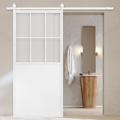 SEART Weiß Loft-Glasschiebetür Modena, Schiebetürsystem, pulverbeschichtet 100x210 cm (Milchglas) von SEART
