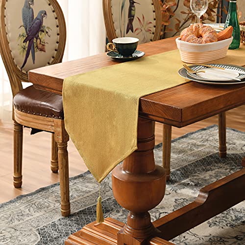 SEASHORE TREE Hochwertiger Tischläufer,Tischläufer Modern Tischdeko Wohnzimmer,Tischwäsche Uni einfarbig Kollektion,Tischläufer für Ganze Jahr,Frühling,Herbst Tischläufer Gold 35 x 240 cm von SEASHORE TREE