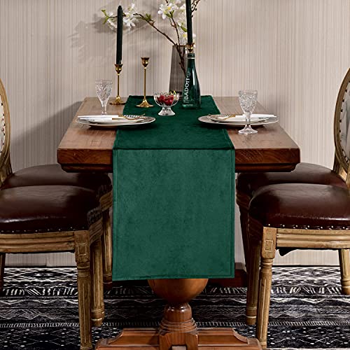 SEASHORE TREE Hochwertiger Tischläufer Tischwäsche Uni einfarbig Pflegeleicht Tischläufer Samtig Farbe & Größe Wählbar Dunkelgrün 35 x 180cm von SEASHORE TREE