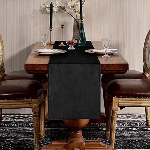 SEASHORE TREE Hochwertiger Tischläufer Tischwäsche Uni einfarbig Pflegeleicht Tischläufer Samtig Farbe & Größe Wählbar Schwarz 35 x 180cm von SEASHORE TREE