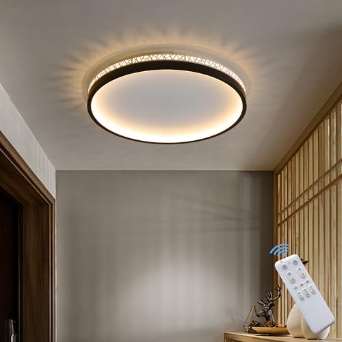 LED Deckenlampe dimmbar mit Fernbedienung, 30W 30cm rund schwarz Aushöhlen Design „Vogelnest“ Deckenleuchte Schlafzimmer, 3000lm 3000K-6000K, Wohnzimmerlampe mit Memory-Funktion, 3W Nachtlicht von SEATAIN