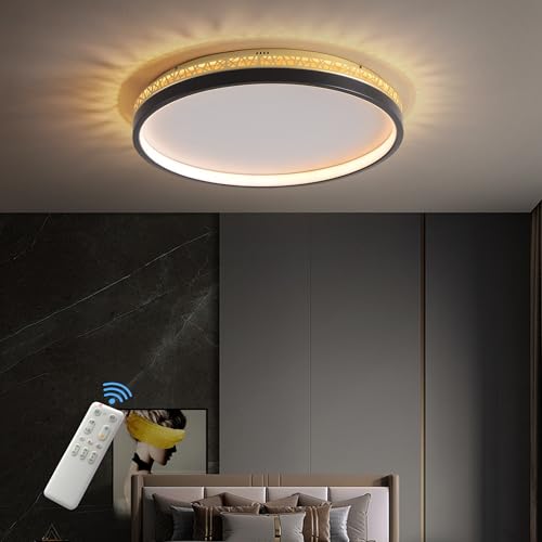 LED Deckenleuchte dimmbar mit Fernbedienung, 40W 40cm rund schwarz gold Aushöhlen Design „Vogelnest“ Deckenlampe Wohnzimmer, 4000lm 3000K-6000K, Schlafzimmerlampe mit Memory-Funktion, 4W Nachtlicht von SEATAIN