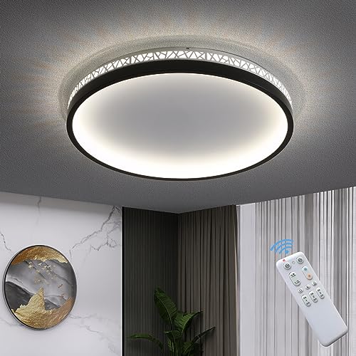 SEATAIN LED Deckenlampe schwarz 50W, dimmbar Wohnzimmer Deckenleuchte, Schlafzimmerlampe mit Fernbedienung, 50cm rund Aushöhlen Design, 5000lm 3000K-6000K, mit Memory-Funktion, 5W Nachtlicht von SEATAIN