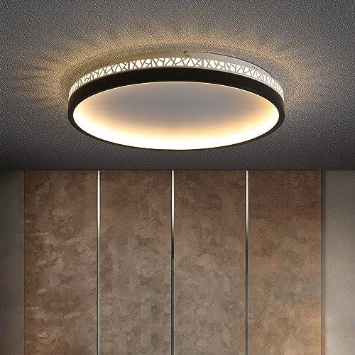 SEATAIN LED Deckenleuchte 3000K warmes Licht Schlafzimmerlampe, 30W 30cm rund schwarz Aushöhlen Design „Vogelnest“ Deckenlampe Schlafzimmer, 3000lm Nicht dimmbar von SEATAIN