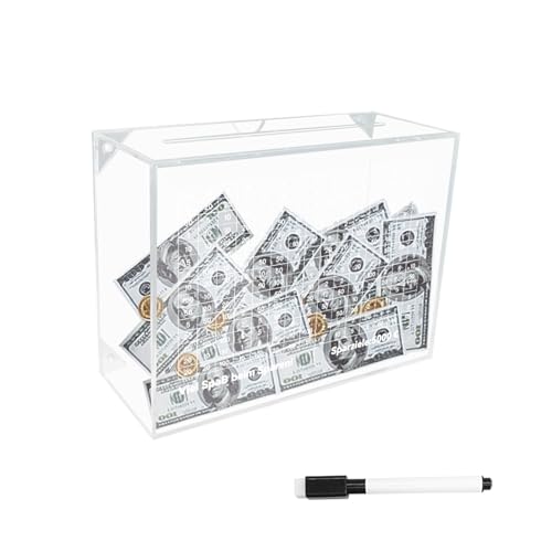 Acryl Spardose, Sparschwein Groß XXL, Transparente Sparbox, Geld Sparen Challenge, Spardose 5000 Euro, Sparbox mit Zahlen Ankreuzen(Acryl) von SEATOGEM