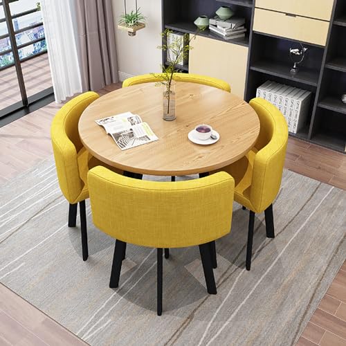 5-teiliges Küchentisch-Set für 4 Personen, Esszimmer-Set mit 4 Stühlen, Sitzen und Rückenlehnen, kompaktes Mid-Century-Modern-Tisch- und Stuhl-Set für Zuhause, Wohnung Yellow von SEAVI