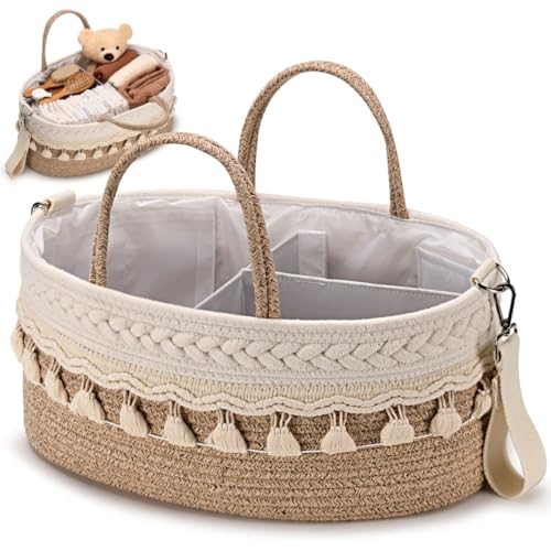 SEBRAM wickeltisch organizer - windeltasche - wickeltasche organizer - moseskorb baby - organizer wickelkommode - wickelkorb - wickelorganiser - Windel Organizer - babykorb (BEIGE) von SEBRAM