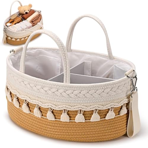 SEBRAM wickeltisch organizer - windeltasche - wickeltasche organizer - moseskorb baby - organizer wickelkommode - wickelkorb - wickelorganiser - Windel Organizer - babykorb (BRAUN) von SEBRAM