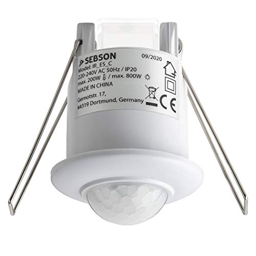 SEBSON® Mini Bewegungsmelder Innen - 2er Set - Unterputz Decken Montage, programmierbar, Infrarot Sensor Reichweite 6m / 360°, LED geeignet - Ø50x66mm 3-Draht von SEBSON