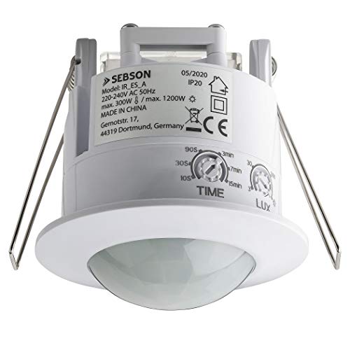 SEBSON® Bewegungsmelder Innen - 4er Set - Unterputz Decken Montage, programmierbar, Infrarot Sensor, Reichweite 6m / 360°, LED geeignet, 3-Draht von SEBSON