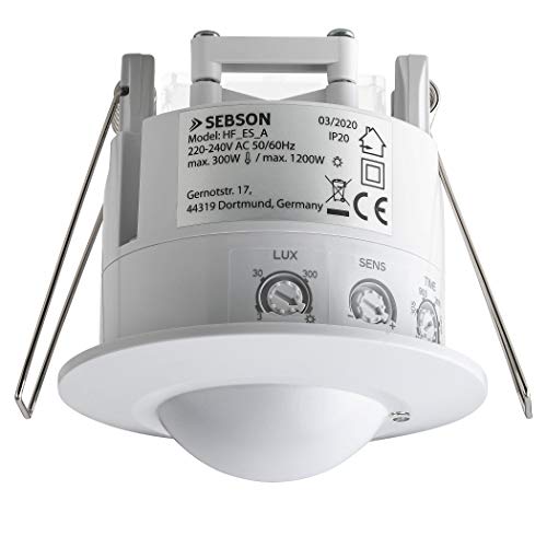 SEBSON® Bewegungsmelder Innen Unterputz - 2er Set - HF Sensor LED geeignet, Decken Montage programmierbar, Bewegungssensor Reichweite 2-16m/ 360°, 3-Draht von SEBSON