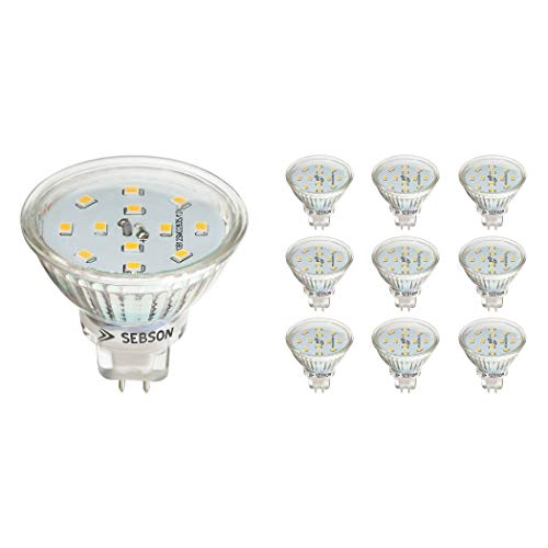 SEBSON® LED Lampe GU5.3 / MR16 5W warmweiß 3000k, ersetzt 35W, 420lm, Ra97, 12V DC LED Leuchtmittel, Einbaustrahler flimmerfrei, 10er Pack von SEBSON