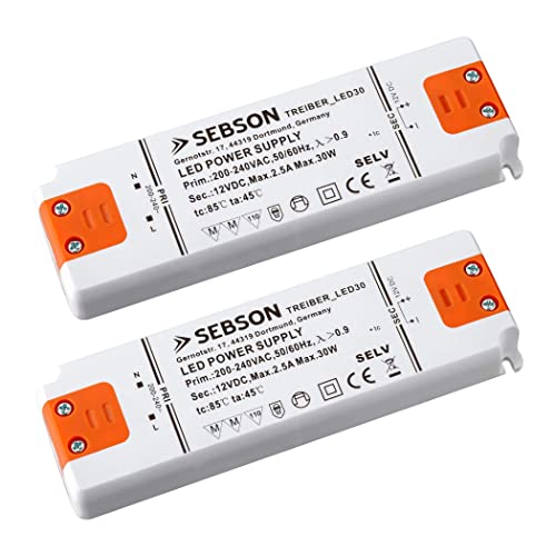 SEBSON 30W LED Treiber/LED Trafo - 2er Set - 155x50x17mm - 12V Konstante Ausgangsspannung, Transformator, Netzteil für LED Lampen G4, MR11, GU5.3, MR16 von SEBSON