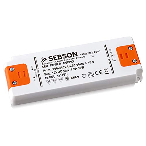 SEBSON 50W LED Treiber/LED Trafo - 12V Konstante Ausgangsspannung, Transformator, Netzteil für LED Lampen G4, MR11, GU5.3, MR16-160x58x18mm von SEBSON