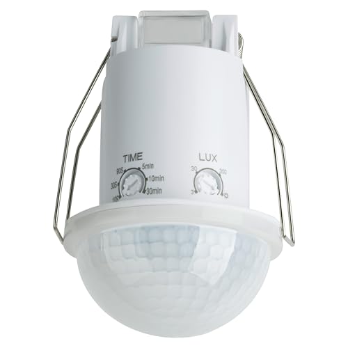 SEBSON Bewegungsmelder Unterputz Außen - Präsenzmelder IP54 - Decken Einbauloch Ø45-48mm, programmierbar, Infrarot Sensor, LED geeignet, 3-Draht von SEBSON