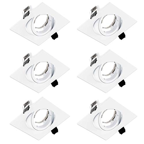 SEBSON Einbaustrahler eckig schwenkbar 6er Pack, Alu weiß Einbaurahmen Lochdurchmesser 82mm, Decken Spot inkl. GU10 Fassung für LED/Halogen von SEBSON