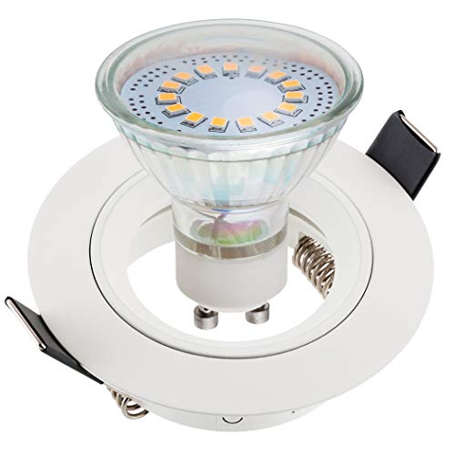 SEBSON Einbaustrahler rund Alu weiß inkl. GU10 LED Lampe 3,5W - Unterputz Decken Einbau Rahmen Lochdurchmesser 65mm von SEBSON