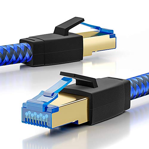 SEBSON Ethernet LAN Kabel 10m - CAT 8 Netzwerkkabel 40 Gbit/s, S-FTP Patchkabel RJ45 Baumwollmantel - Router, PC, TV, NAS, Spielekonsolen von SEBSON