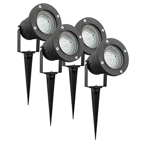 SEBSON LED Gartenleuchte mit Erdspieß und schwenkbaren Strahler, Aussenleuchte IP65, Gartenspot GU10 3,5W 300lm 6500K kaltweiß, 4er Pack von SEBSON