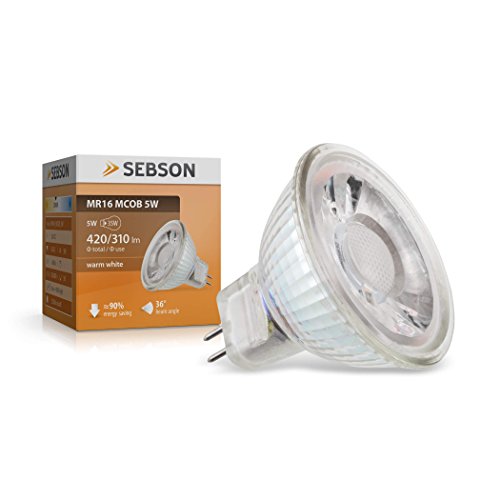 SEBSON LED Lampe GU5.3/ MR16 warmweiss 5W, ersetzt 35W Halogenlampe, 420lm, LED Leuchtmittel Spot 36°, 12V DC von SEBSON
