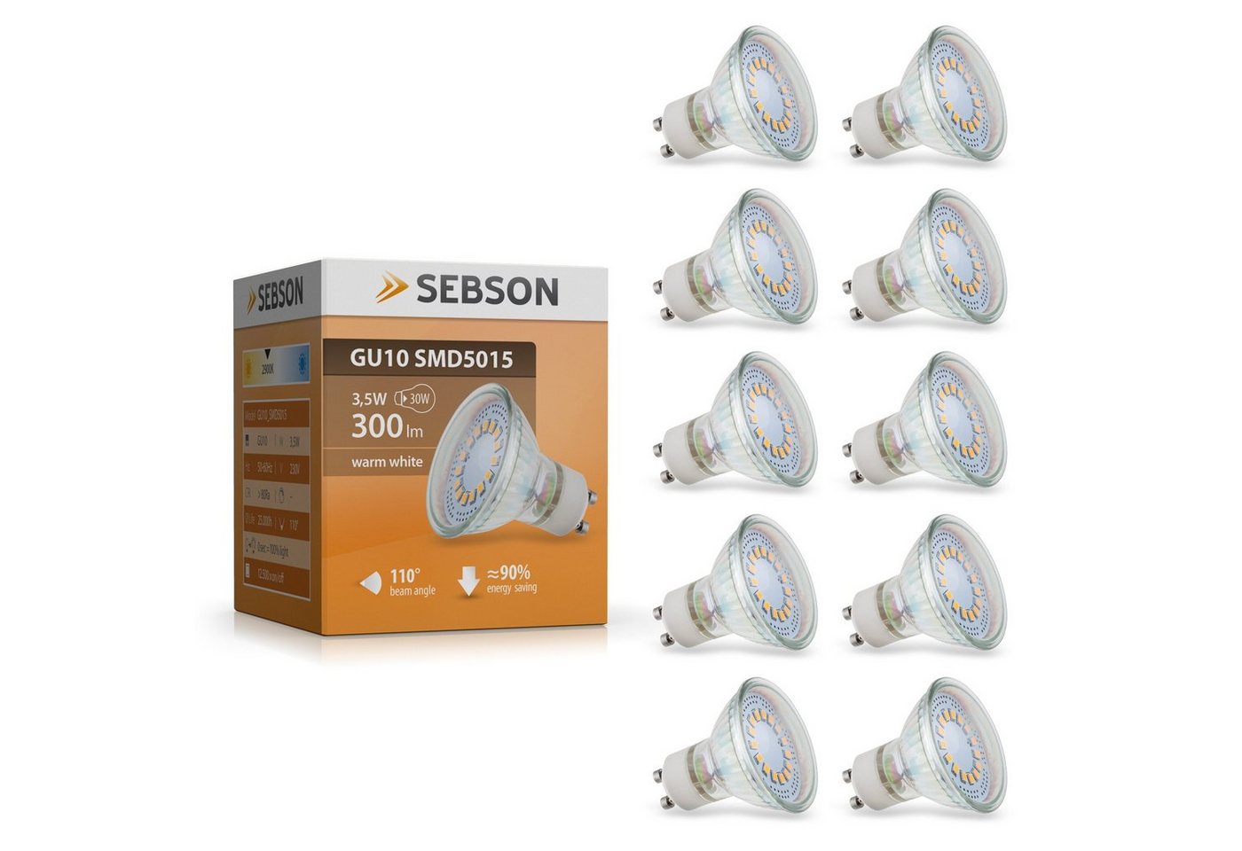 SEBSON LED-Leuchtmittel LED Lampe GU10 warmweiß 3,5W Strahler 230V Leuchtmittel - 10er Pack von SEBSON