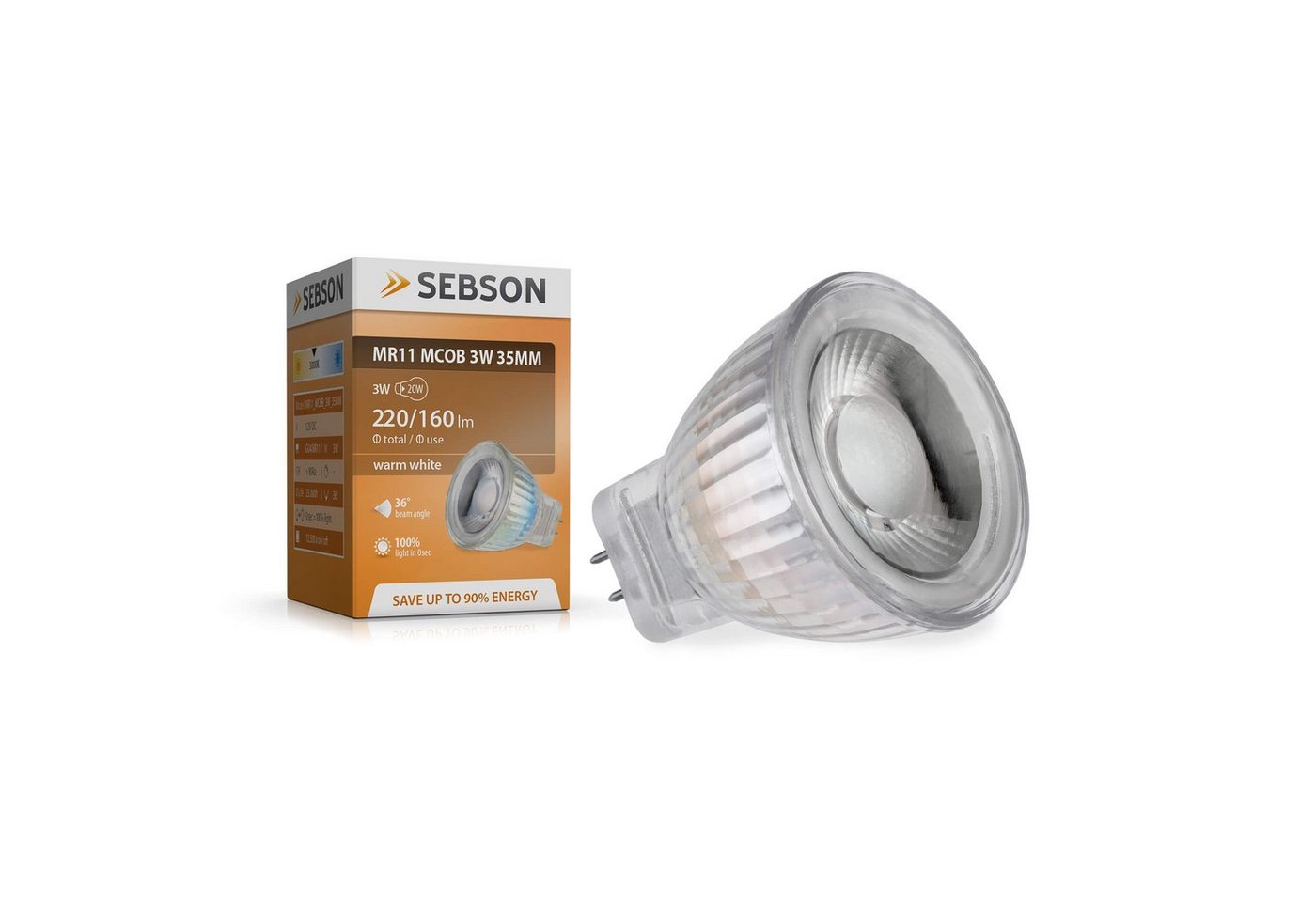 SEBSON LED-Leuchtmittel LED Lampe GU4/ MR11 warmweiß 3W 220 Lumen, Spotlight 12V DC, ø35x40mm von SEBSON