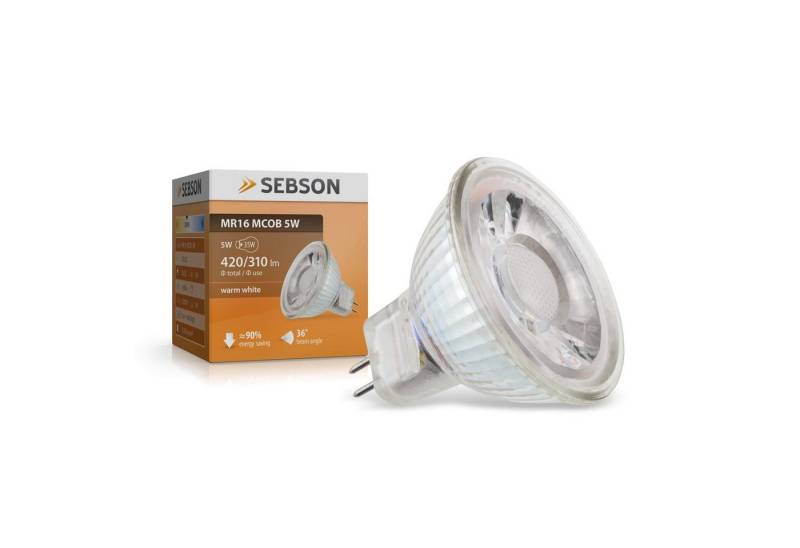 SEBSON LED-Leuchtmittel LED Lampe GU5.3/ MR16 warmweiss 5W 420lm Leuchtmittel Spot 36° 12V DC von SEBSON