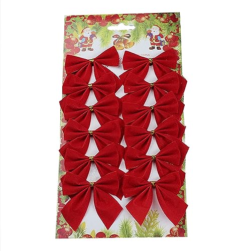 SECALIFE 12 Stück Weihnachtsschleifen Ornamente Weihnachtsbaum Bowknot Samtband Schleifen Weihnachtsschleifen für Baumschmuck Geschenke Verpackung Bastelbedarf, rot von SECALIFE
