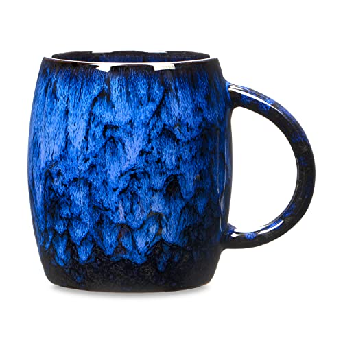 SECELES 400ml große Keramik Kaffeetassen Becher, handgemachte Keramik große Teetassen für Büro und Zuhause, großer Griff Mug für mikrowellen- und spülmaschinenfest, stilvolle Texturglasur (Dark Blue) von SECELES