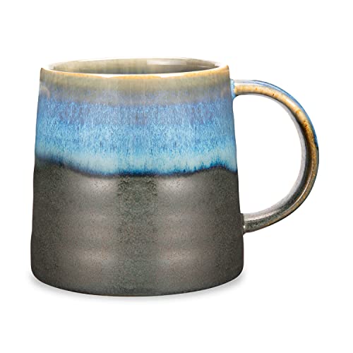 SECELES Teetasse Groß 400ml, handgemachte Keramik Große Kaffeetassen Becher für Büro und Zuhause, großer Griff, mikrowellen- und spülmaschinenfest, stilvolle Texturglasur (Rock Blue) von SECELES