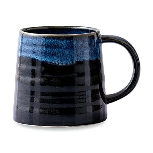 SECELES Teetasse Groß 400ml, handgemachte Keramik Große Kaffeetassen Becher für Büro und Zuhause, großer Griff, mikrowellen- und spülmaschinenfest, stilvolle Texturglasur (Starry Blue) von SECELES