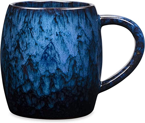 SECELES 600ml große Keramik Kaffeetassen Becher, Keramik handgemachte große Teetasse für Büro und Zuhause, großer Griff, leicht zu halten, mikrowellen spülmaschinenfest (Deep blue) von SECELES