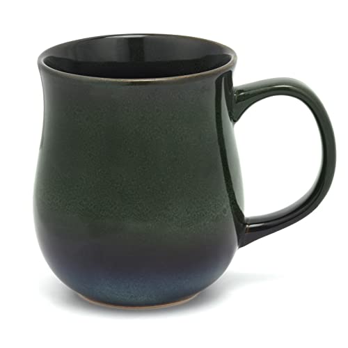 SECELES Große Kaffeetassen Becher 500ml, handgemachte Keramik Teetasse groß für Büro und Zuhause, Trinkbecher großer Griff, mikrowellen spülmaschinenfest, stilvolle Texturglasur (Ink Green) von SECELES