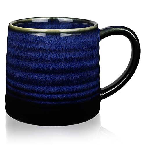 SECELES 500ml große Keramik Kaffeetassen Becher, handgemachte Keramik große Teetasse für Büro und Zuhause, großer Griff, mikrowellen spülmaschinenfest, stilvolle Texturglasur (Starry Blue) von SECELES