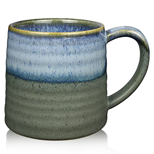 SECELES 500ml Große Keramik Kaffeetassen Becher, Handgemachte Keramik große Teetasse Mug mit großer Griff für Büro und Zuhause, mikrowellen Kühlschränke und spülmaschinenfest (Glacier Blue) von SECELES