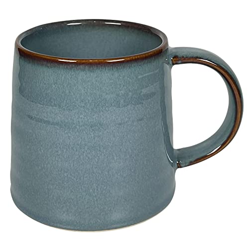SECELES 400ml Teetasse Groß, handgemachte Keramik Große Kaffeetassen Becher für Büro und Zuhause, großer Griff, mikrowellen- und spülmaschinenfest, stilvolle Texturglasur (Nebel blau) von SECELES