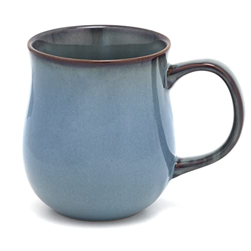 SECELES Große Kaffeetassen Becher 500ml, handgemachte Keramik Teetasse groß für Büro und Zuhause, Trinkbecher großer Griff, mikrowellen spülmaschinenfest, stilvolle Texturglasur (Nebel blau) von SECELES