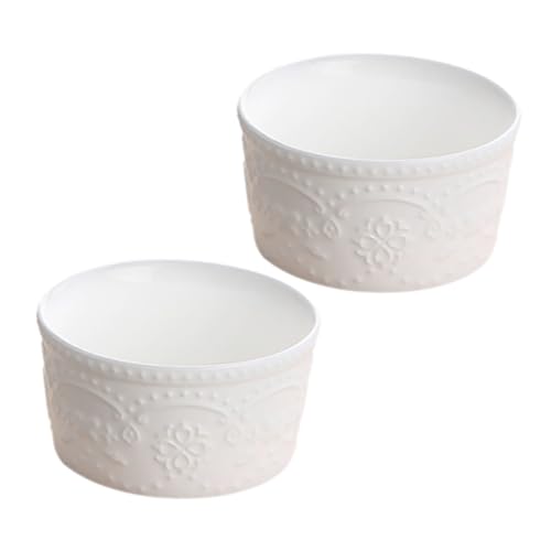 SECFOU 2 Stück Keramik Backschale Hitzebeständig Dessert Schüssel Auflaufform für Pudding Mousse Kuchen Salat Vielseitig Verwendbar Leicht zu Reinigen von SECFOU