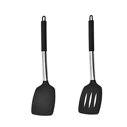 SECFOU 2 Stück Teiliges Silikon Wok spachtel mit Edelstahlgriff Hitzebeständig Antihaftbeschichtet Rutschfester Griff für Schonendes Kochen und Braten Küche von SECFOU