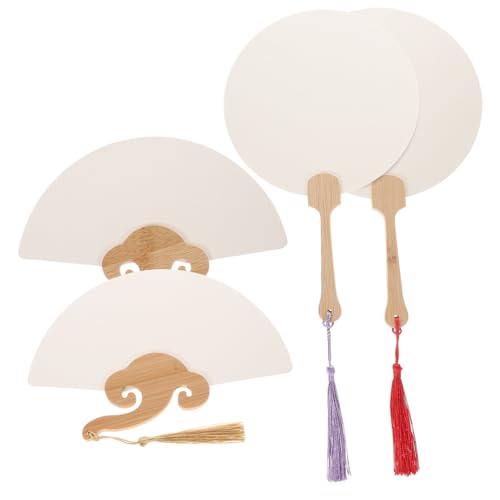 SECFOU 4 Stück Teiliges DIY Papierfächer Weiße Mini-fächer Rund und Fächerförmig Blanko Malfächer für Bemalen Basteln Dekoration Hochzeitsdekoration Geeignet Zufällige von SECFOU