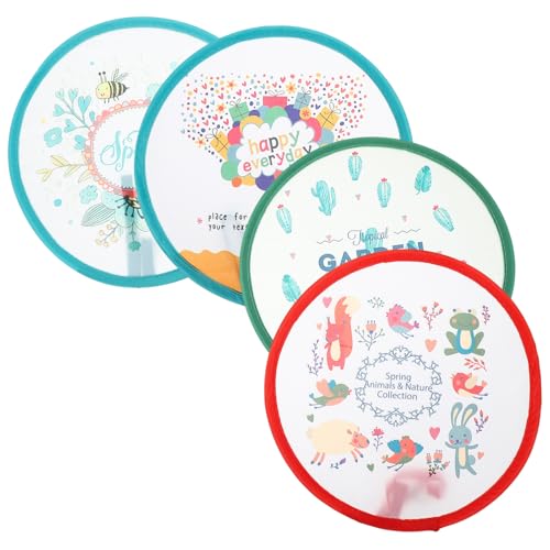SECFOU 4 Stück Teiliges Faltbarer Handfächer im Runden Japanischen Stil mit Niedlichen Cartoon-motiven Tragbar und Kompakt für Sommer Party Tanz und Dekoration von SECFOU