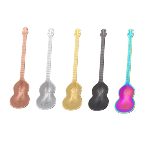 SECFOU 5 Stück Teiliges Dessertlöffel Gitarrendesign Langlebiger Hochwertiger Metall Löffel Hitzebeständig Kreativer Kaffeelöffel für Zuhause und Restaurant Ergonomisch Geformt Farblich von SECFOU